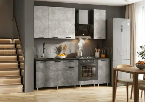 Кухня Рио NEW 2,2/900м (490) Компановка №2 (Бетон светлый/Бетон темный, Графит (Кастилло темный)), ЛДСП